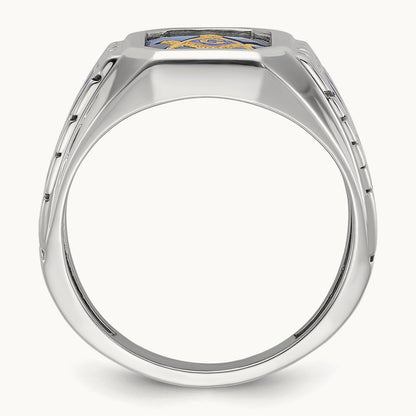 IBGoodman Textured Enamel Cr. Sapphire Blue Lodge Masonic Ring, 14K White Gold