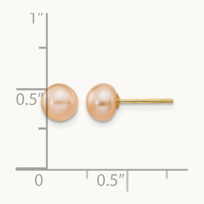 Button Freshwater Cultured Pearl Stud Post Earrings — 14K Yellow Gold