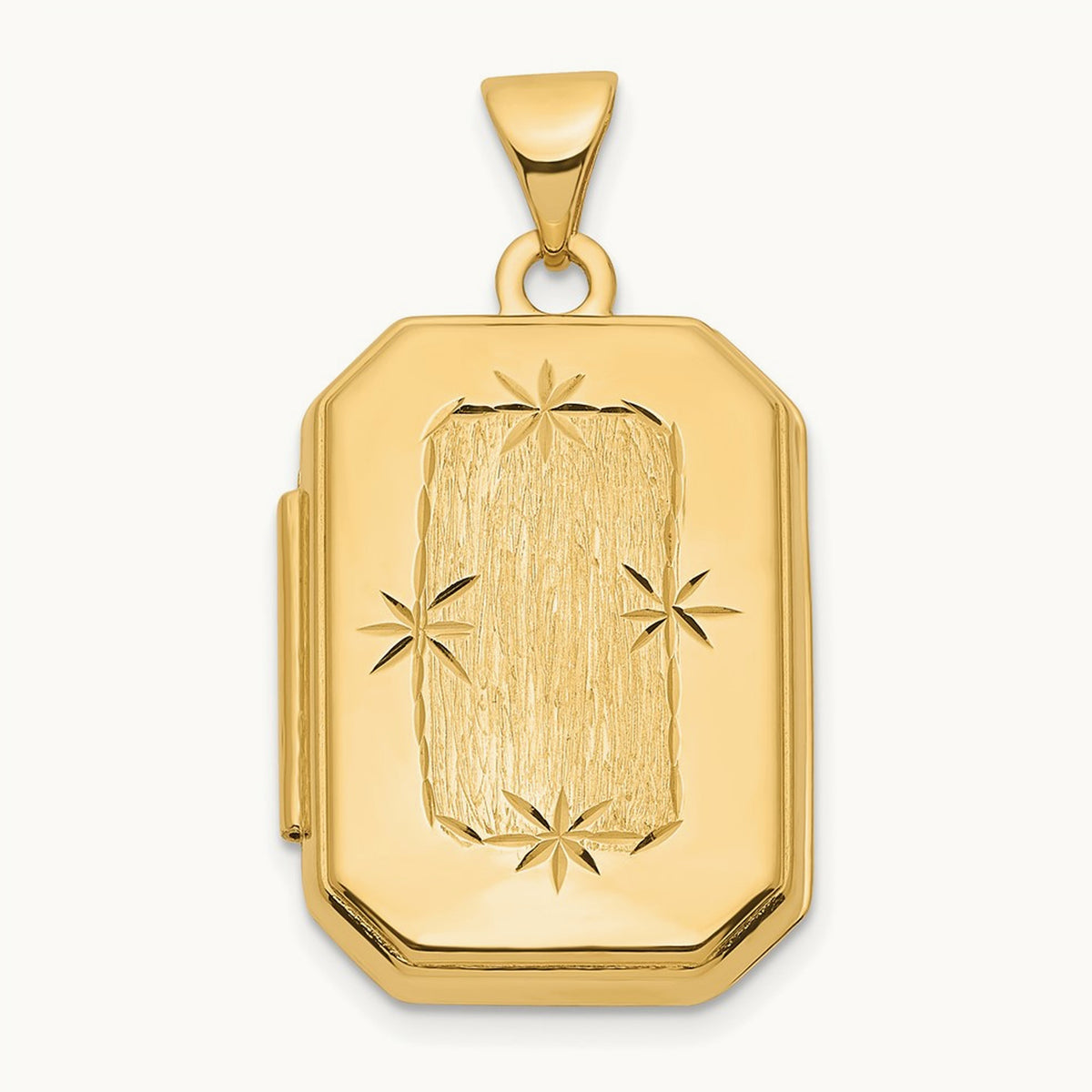 Diamond-cut Brushed Rectangular Locket — 14K Yellow Gold