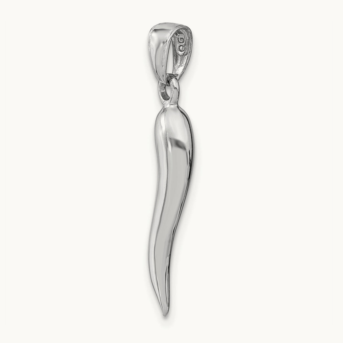 Large 3D Italian Horn Pendant — 14K White Gold