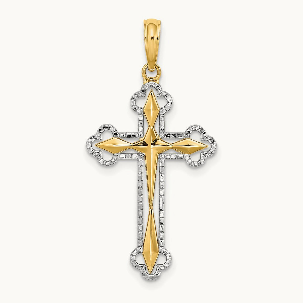 W/ Rhodium D/C Reversible Cross Charm, 14K