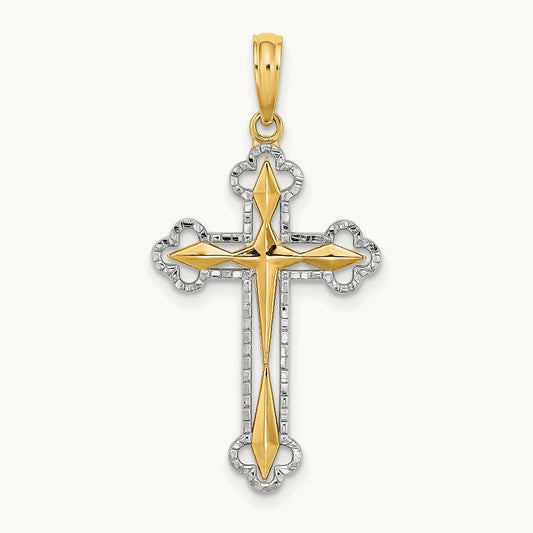 W/ Rhodium D/C Reversible Cross Charm, 14K