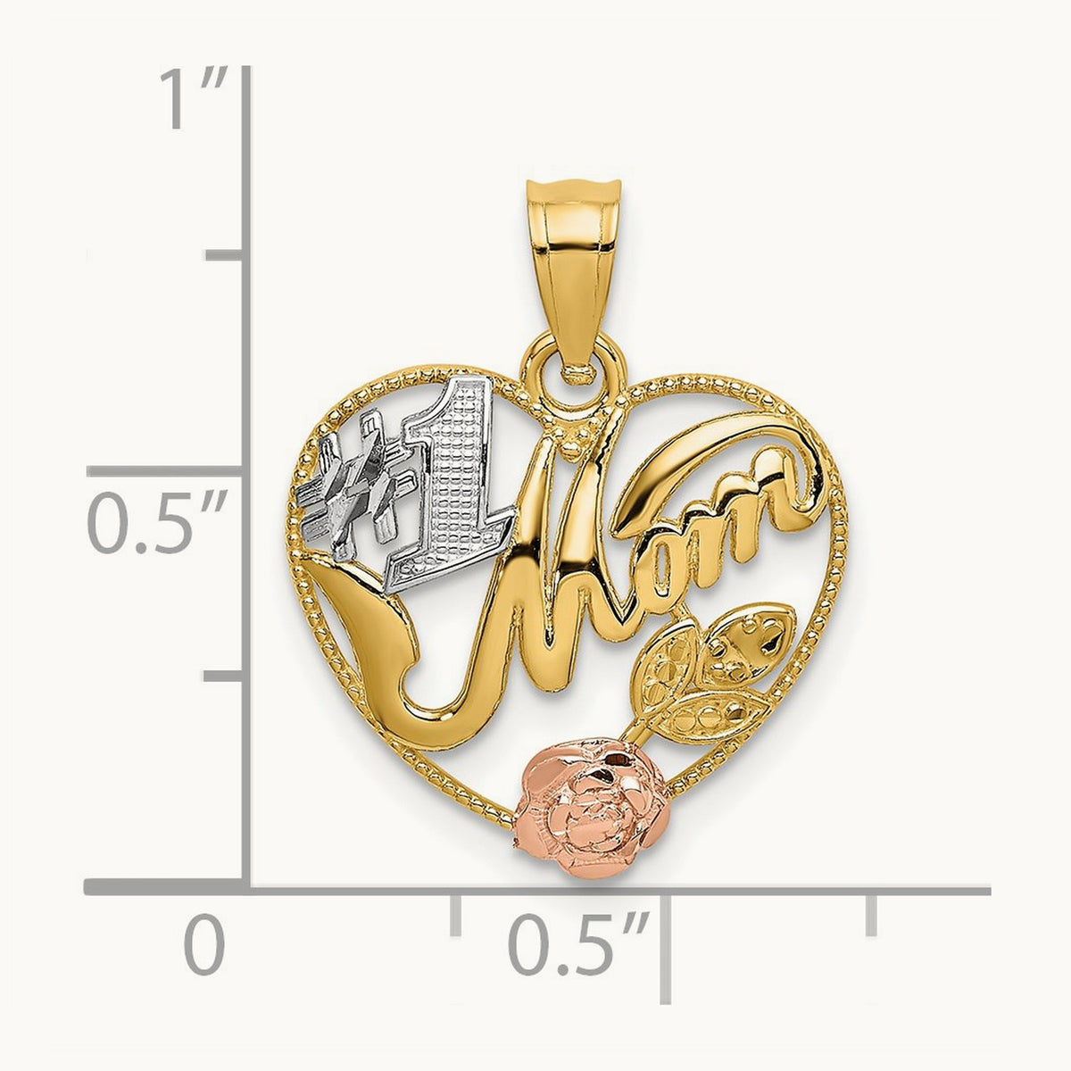 w/White Rhodium #1 MOM Heart Charm, 14K Yellow with Rose Gold
