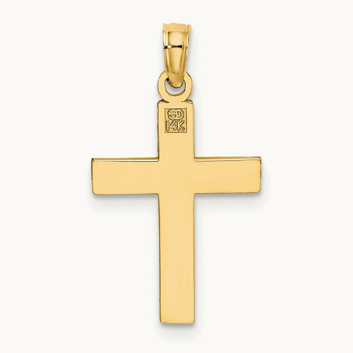 Diamond-cut Block Cross Charm — 14K Yellow Gold
