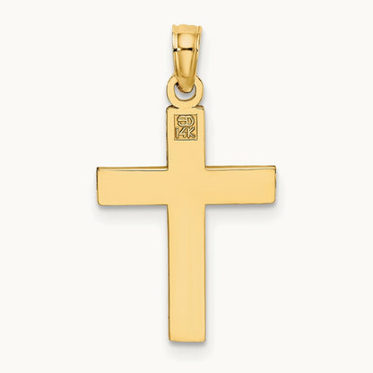 Diamond-cut Block Cross Charm — 14K Yellow Gold