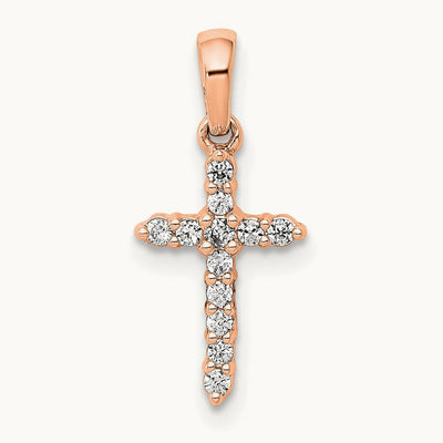 Polished Diamond Cross Pendant — 14K Rose Gold
