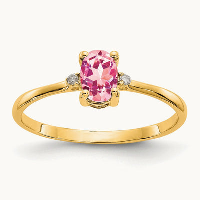 Diamond & Tourmaline Birthstone Ring — 14K Yellow Gold, 6