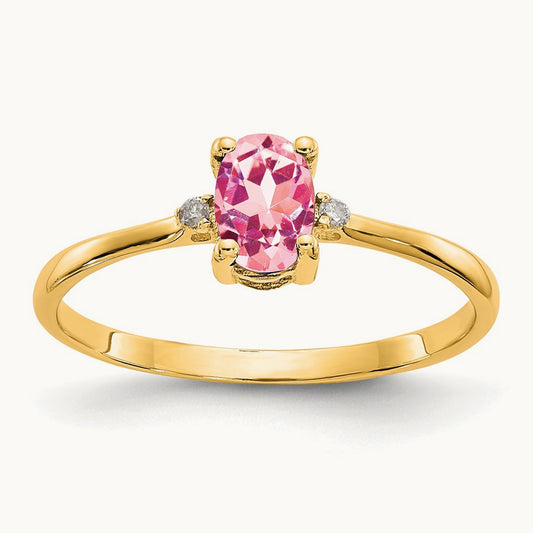 Diamond & Tourmaline Birthstone Ring — 14K Yellow Gold, 6