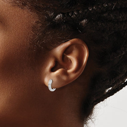 Hinged Hoop Earrings, 0.10 ct tw Lab-Grown Diamond — 14K White Gold