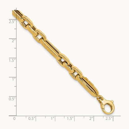 Polished and Textured Design Fancy Link Bracelet, 14K