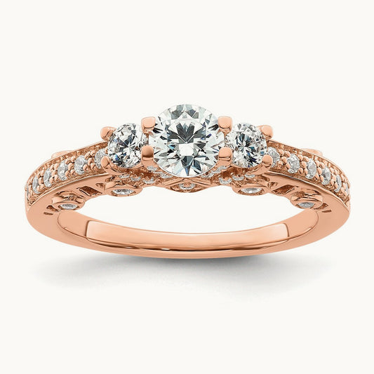 Three Stone Diamond Semi-Mount Engagement Ring, 14K Rose Gold