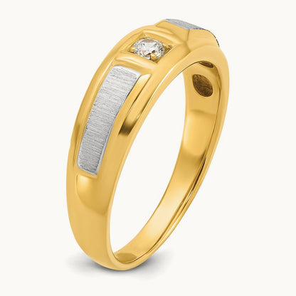 IBGoodman Men's Polished and Satin Diamond Complete Ring, 14K Two-tone