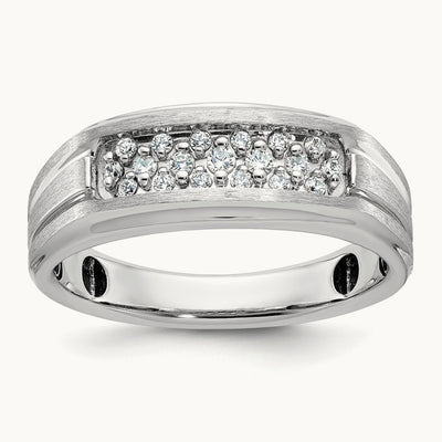 Men's Polished Satin & Grooved Diamond Ring — IBGoodman — photo set