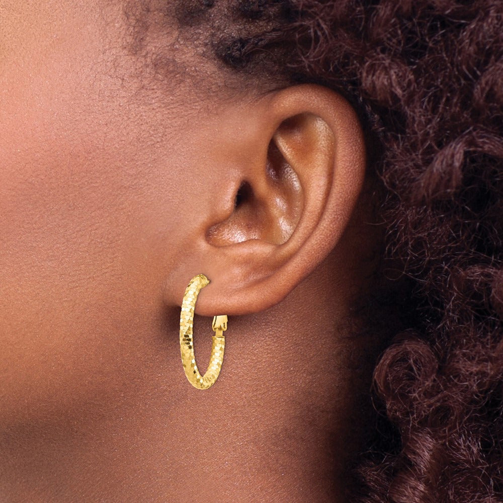 Diamond-cut Oval Omega Back Hoop Earrings — 3x26mm