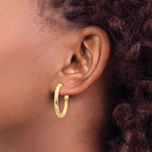 Diamond-cut Oval Omega Back Hoop Earrings — 3x26mm