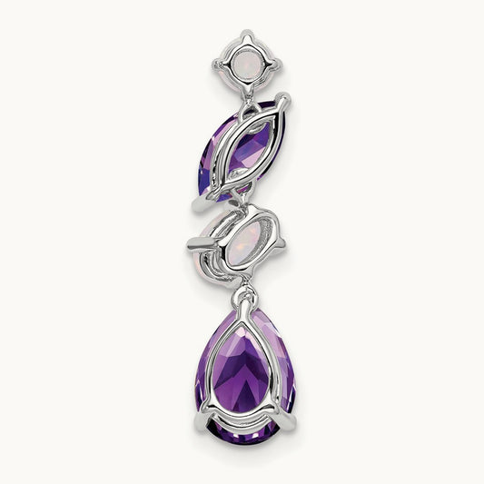 Amethyst and Opal Chain Slide, 14K White Gold