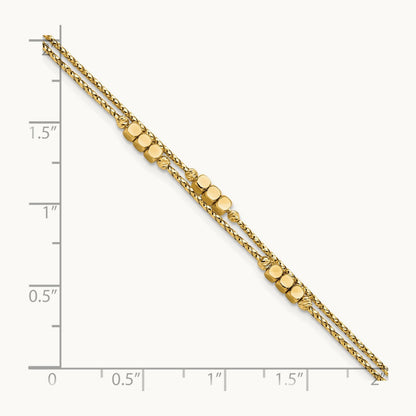 Polished D/C Beaded Double Strand Bracelet, 14K