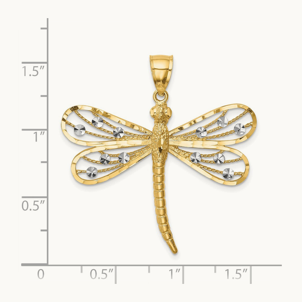 Diamond-cut Dragonfly Pendant — 14K Two-Tone Gold