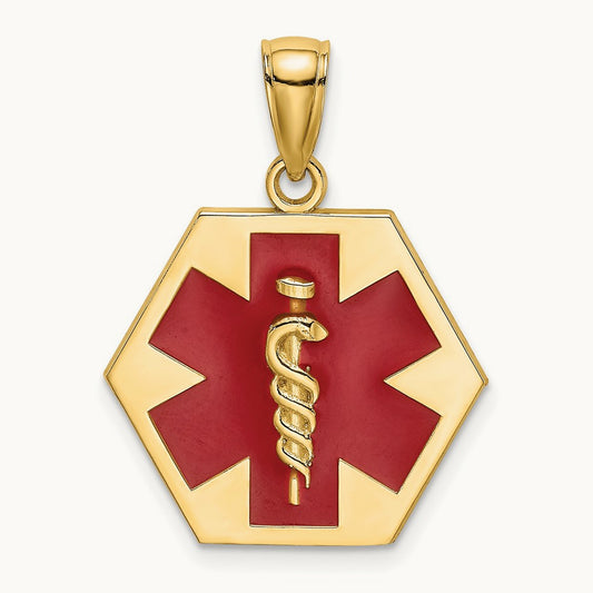 Enameled Textured Back Caduceus Medical Disc — 14K Yellow Gold