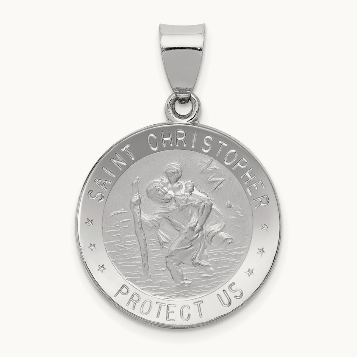 Polished/Satin St Christopher Medal Hollow Pendant — 29mm