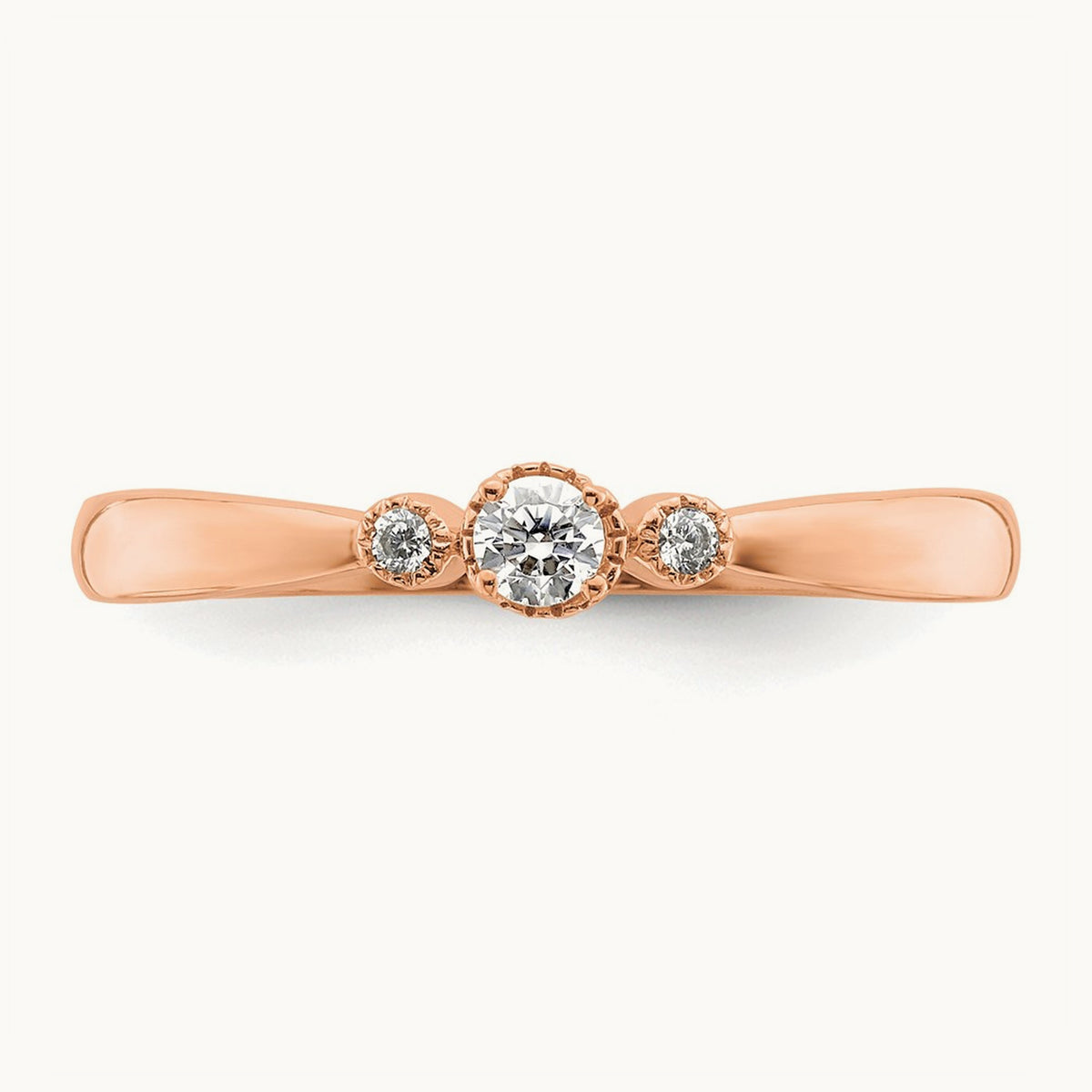 Petite Beaded Edge Round Complete Diamond Ring — 14K Rose Gold, 0.1 ct, 7