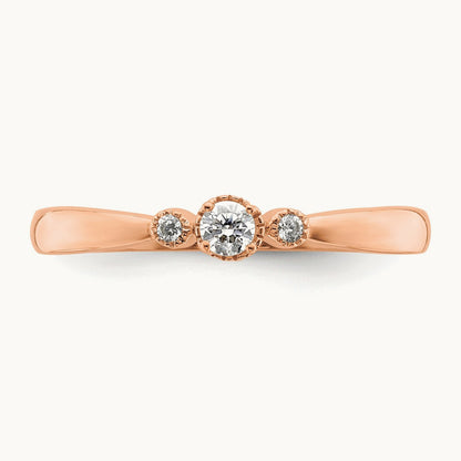 Petite Beaded Edge Round Complete Diamond Ring — 14K Rose Gold, 0.1 ct, 7
