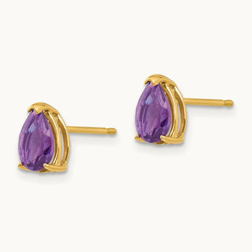 7x5mm Pear Amethyst Earrings, 14K