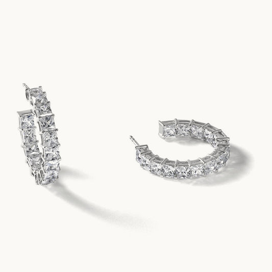 Princess in/Out Hoops, 7.75 ct tw Lab-Grown Diamond