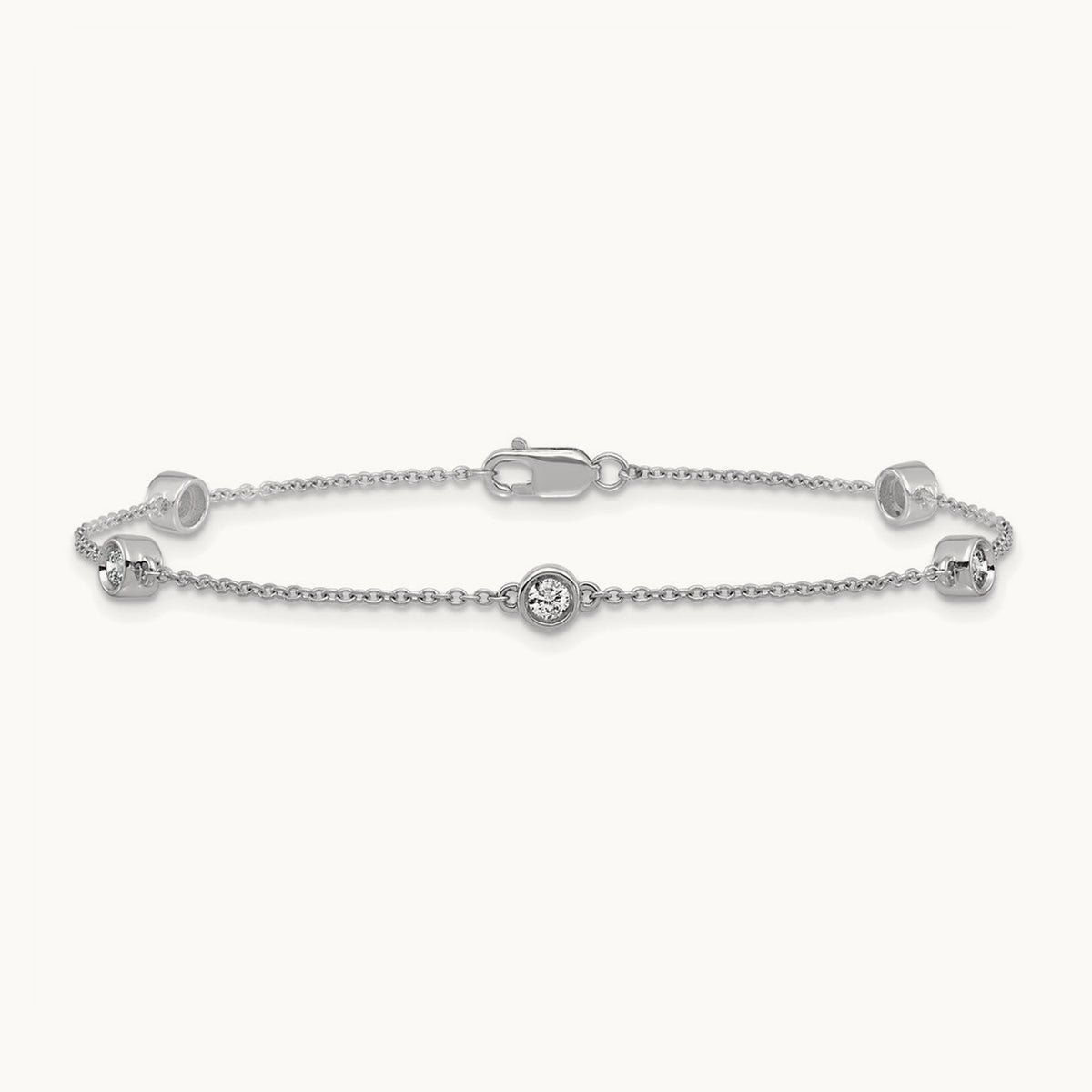 Diamond Station Cable Bracelet — 14K White Gold