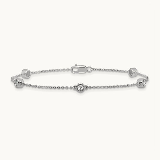 Diamond Station Cable Bracelet — 14K White Gold