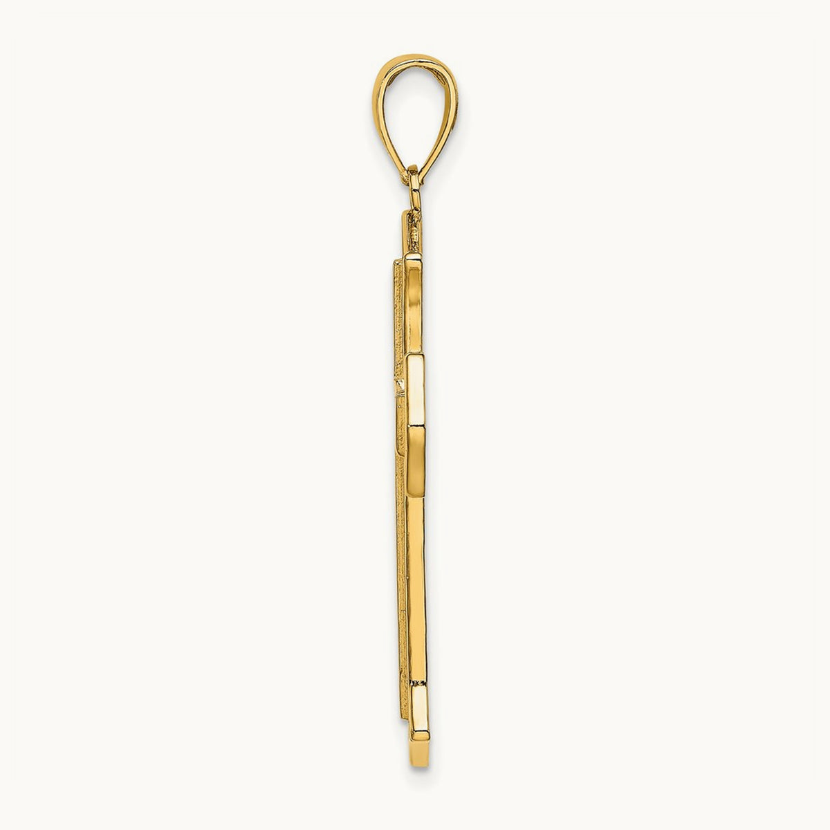 2-D Filigree Center Block Cross Charm — 14K Yellow Gold