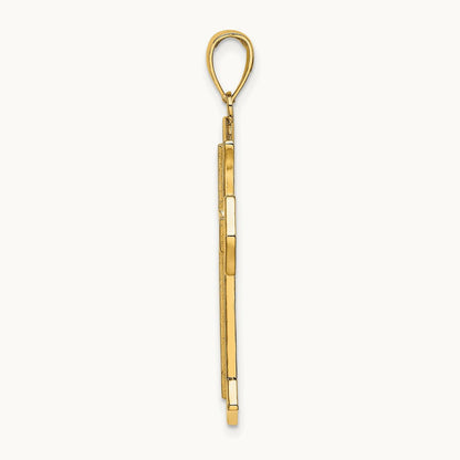 2-D Filigree Center Block Cross Charm — 14K Yellow Gold