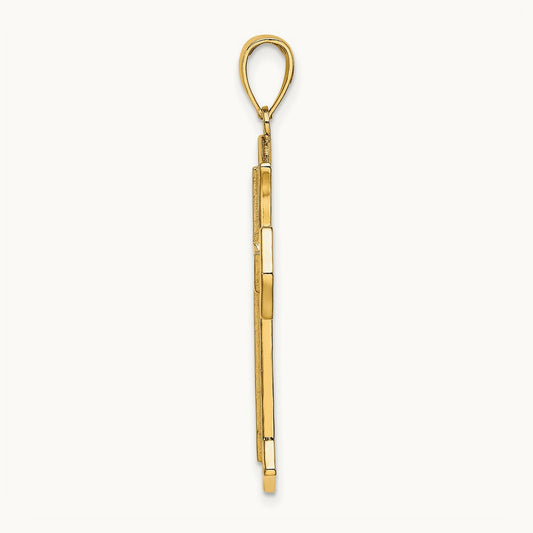 2-D Filigree Center Block Cross Charm — 14K Yellow Gold
