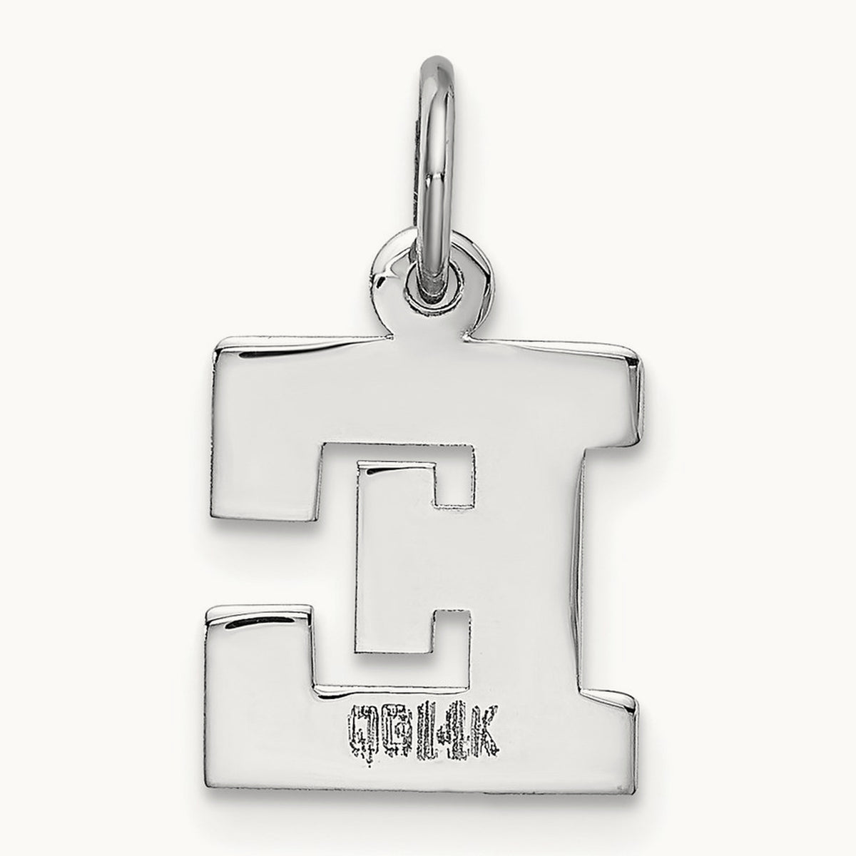 Small Block Initial Charm — 14K White Gold, E