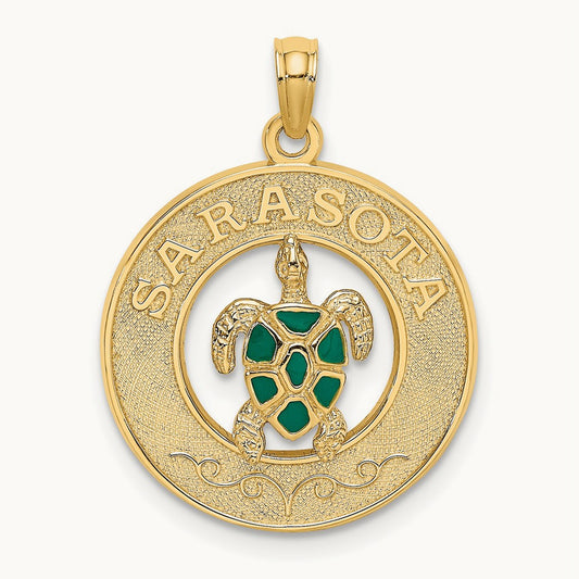 w/ Enamel Turtle SARASOTA Circle Charm, 14K