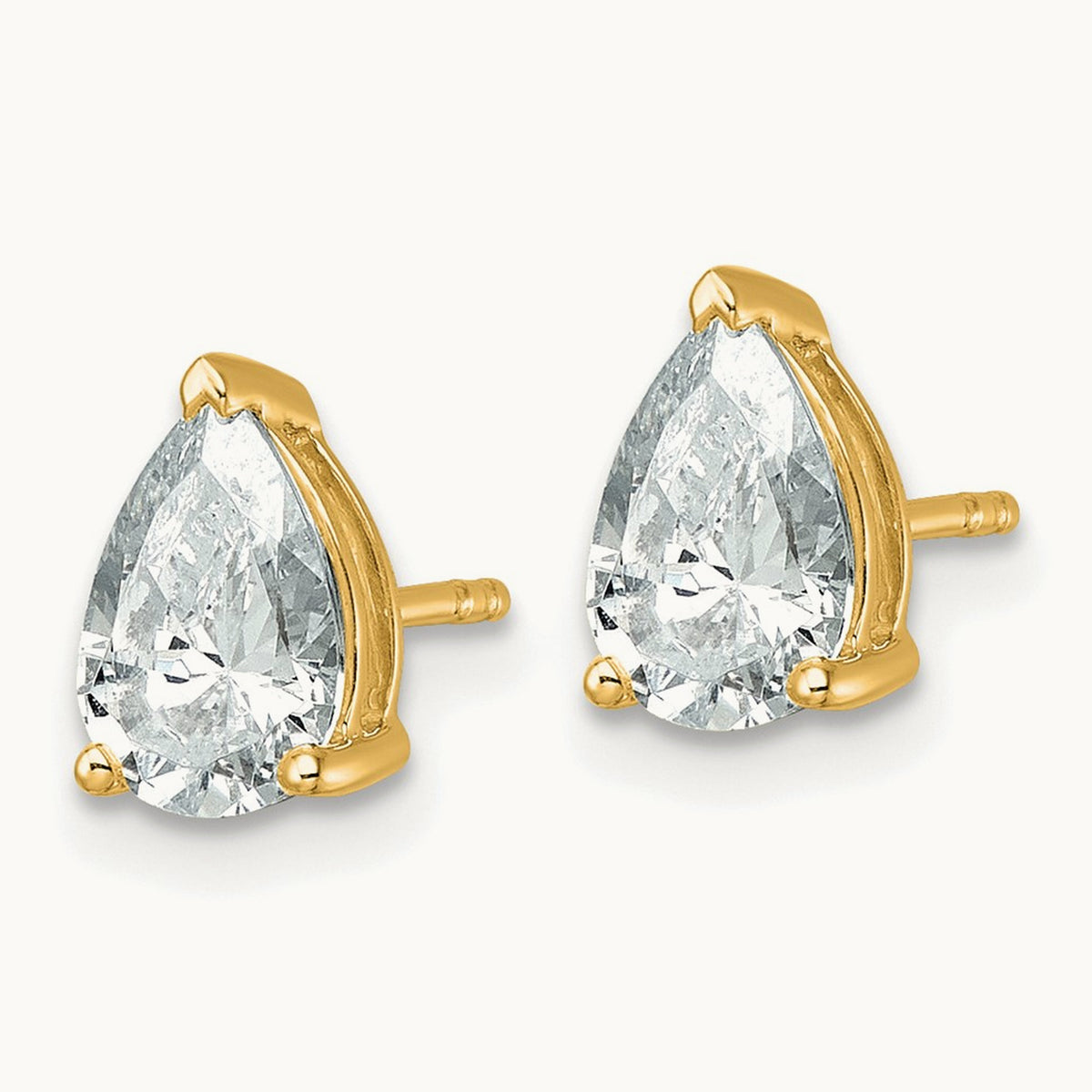 Pear 3 Prong Stud Earrings, 0.50-6.00 ct tw Lab-Grown Diamond — 2 ct, 14K Yellow Gold