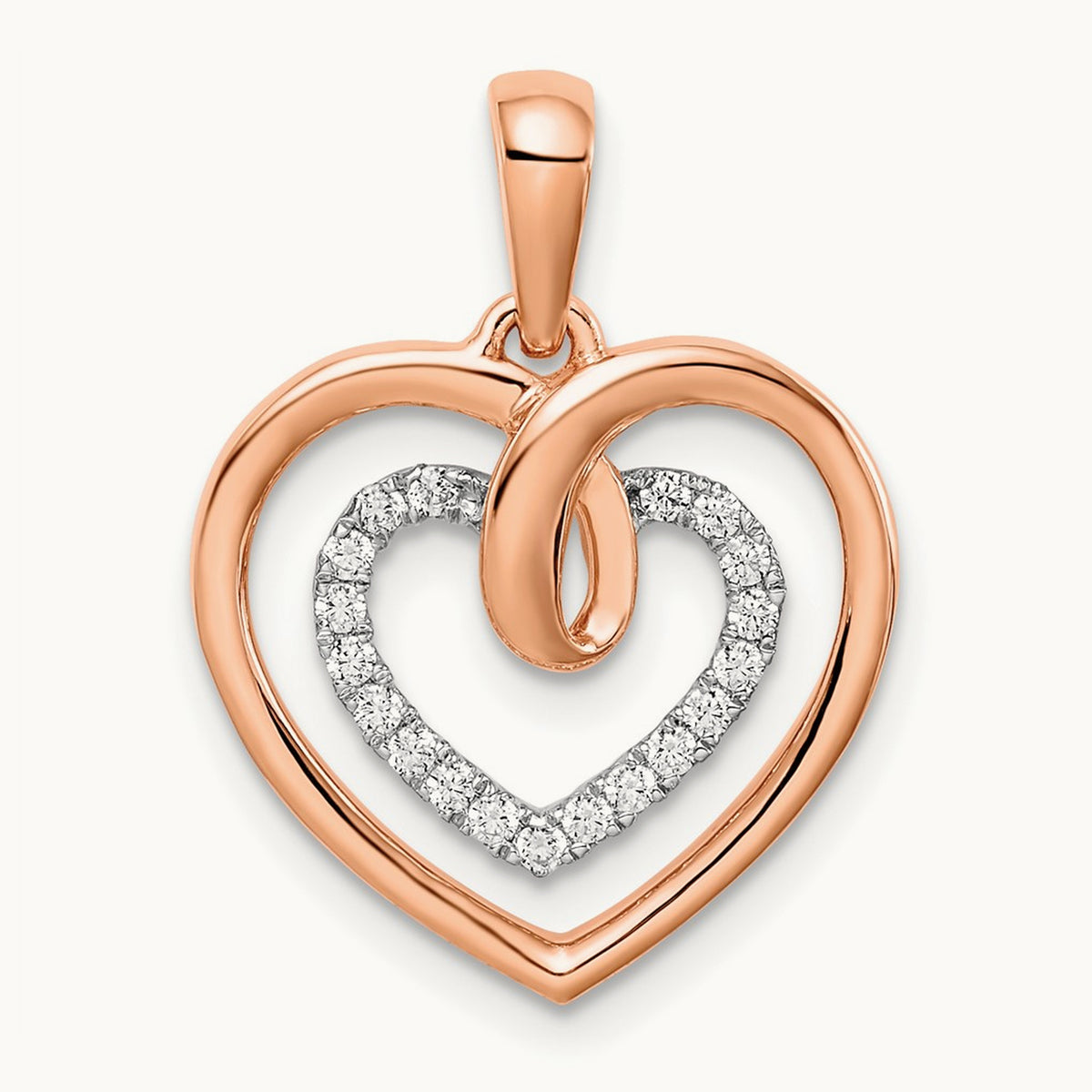 Heart Diamond Pendant, 14K Two-tone White with Rose