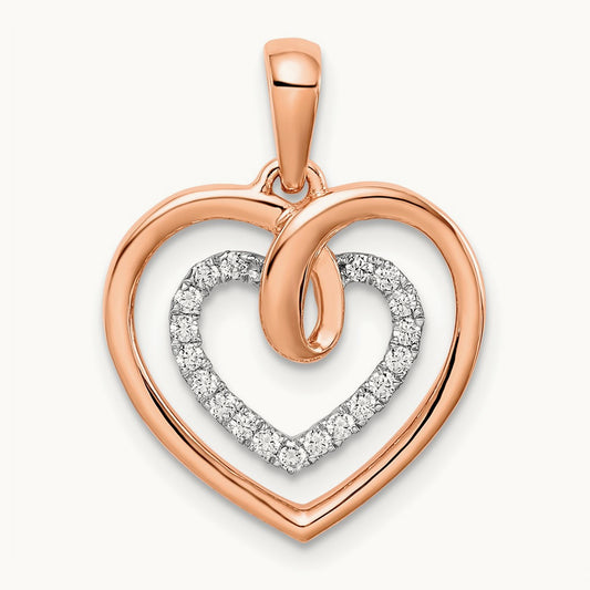 Heart Diamond Pendant, 14K Two-tone White with Rose