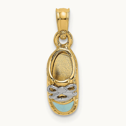 3-D Light Blue Enamel Baby Shoe Charm — 14K Two-Tone Gold
