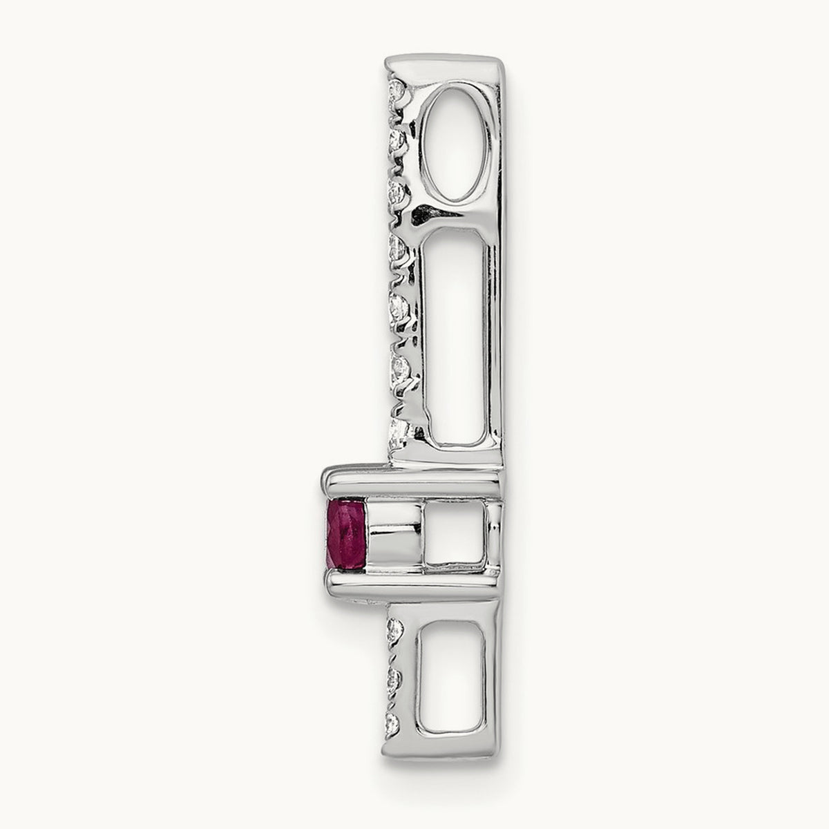 Diamond and .18 Ruby Fancy Chain Slide, 14K White Gold