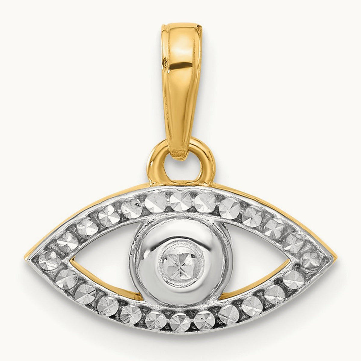 D/C Evil Eye Pendant, 14K with White Rhodium