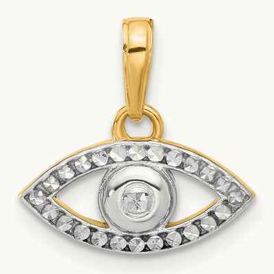 D/C Evil Eye Pendant, 14K with White Rhodium