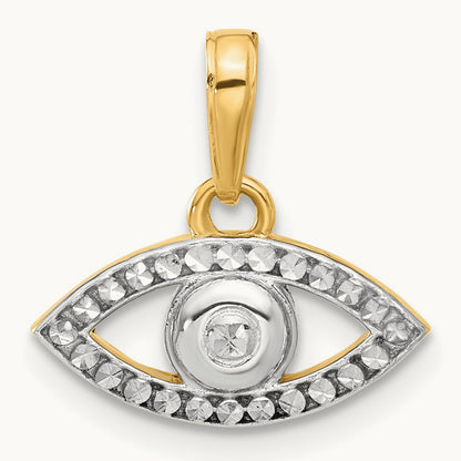 D/C Evil Eye Pendant, 14K with White Rhodium