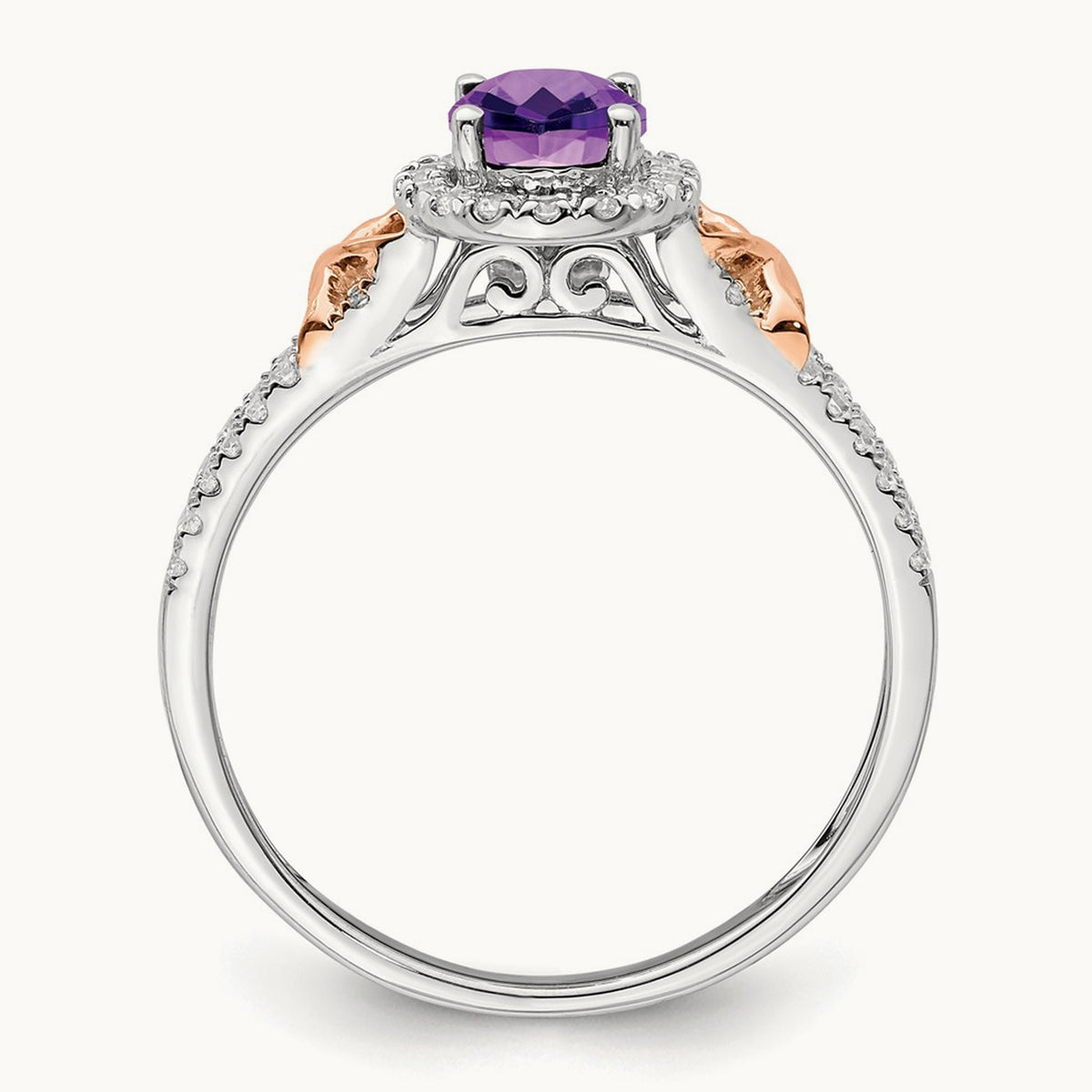 w/RG Accent Amethyst and Diamond Halo Ring, 14K White Gold