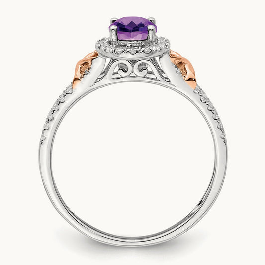 w/RG Accent Amethyst and Diamond Halo Ring, 14K White Gold