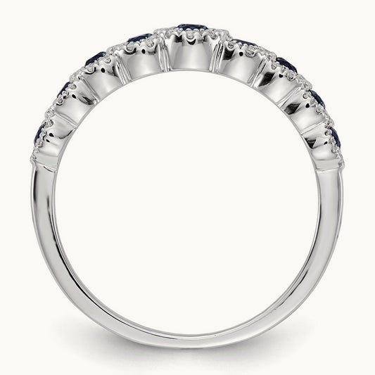 Diamond and Sapphire Polished Ring, 14K White Gold
