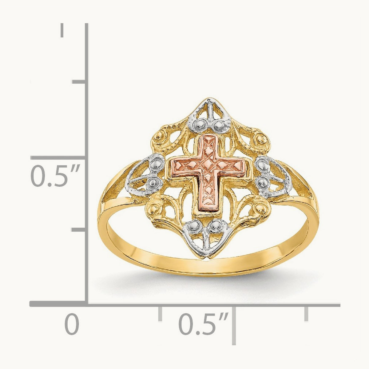 w/White Rhodium Cross Ring, 14K Two-tone