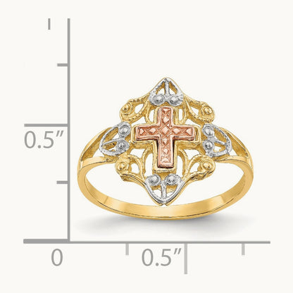 w/White Rhodium Cross Ring, 14K Two-tone