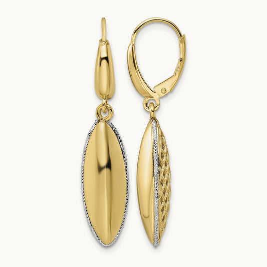 Polished D/C Hollow Teardrop Criss Cross Leverback Earrings, 14K Two-tone