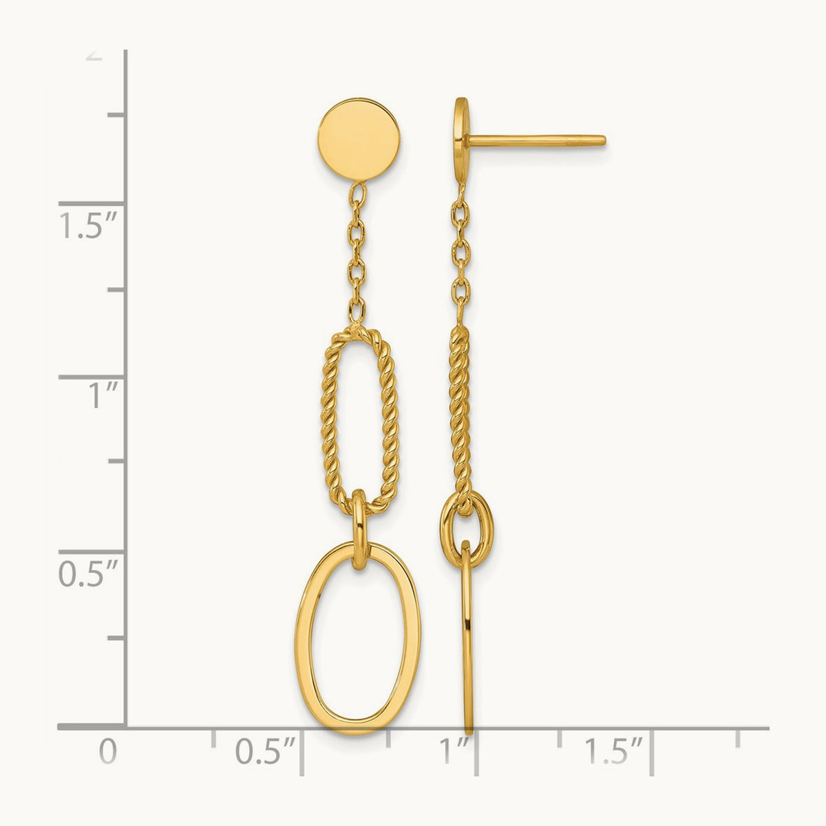 Polished And Twisted Oval Link Dangle Post Earrings, 14K
